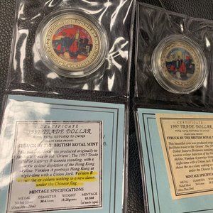 2 Sleeved British Royal Mint 1997 Trade Dollars A & B Versions With COA Lot Set